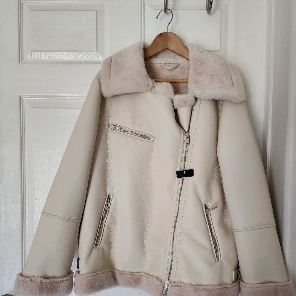 Fashion Nova XL Cream color Pleather Jacket